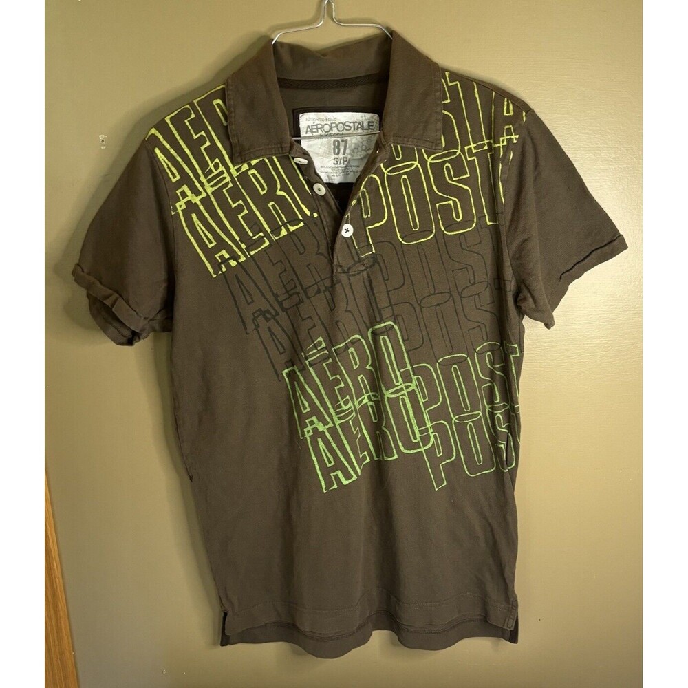Aeropostale Brown And Green Polo Short Men’s Size Small 100% Cotton